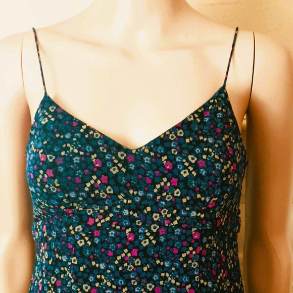 American Eagle Sheer Layered Top XS Blue Floral Lined Shirred Back Tank - Picture 7 of 9